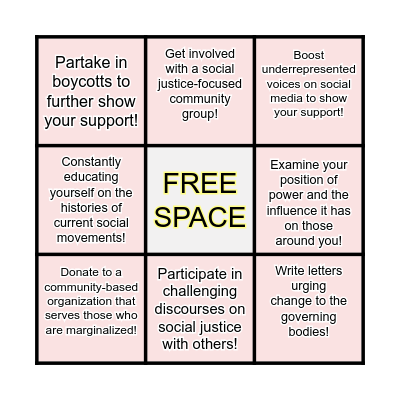 Social Movement Bingo! Bingo Card