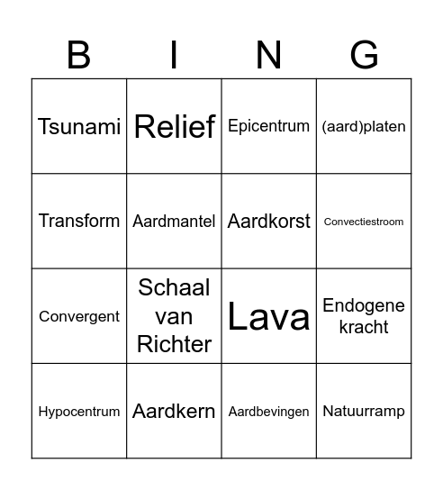 Begrippen Natuurrampen Bingo Card