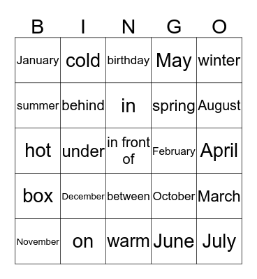 Unit 1-2 Bingo Card