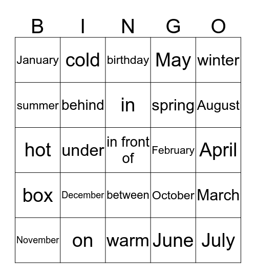 Unit 1-2 Bingo Card
