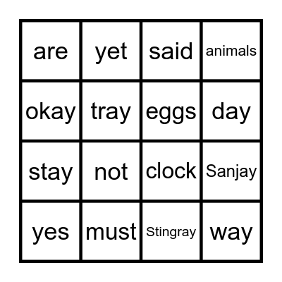 Pink Book 6 - Sanjay stays in bed Bingo Card