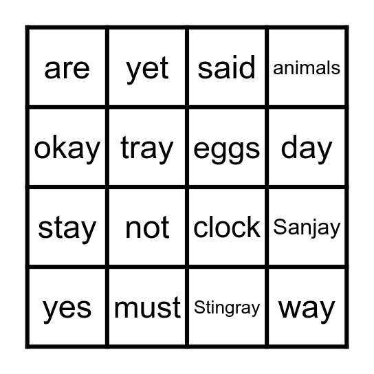 Pink Book 6 - Sanjay stays in bed Bingo Card