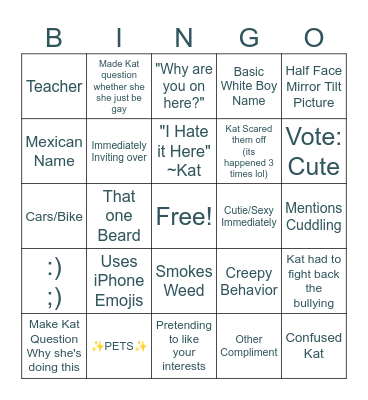 Dating App Bingo Card
