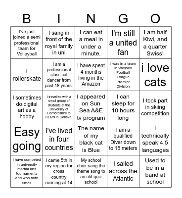 Get to know each other Bingo Card