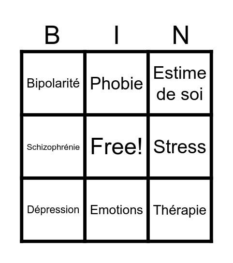 Santé mentale Bingo Card