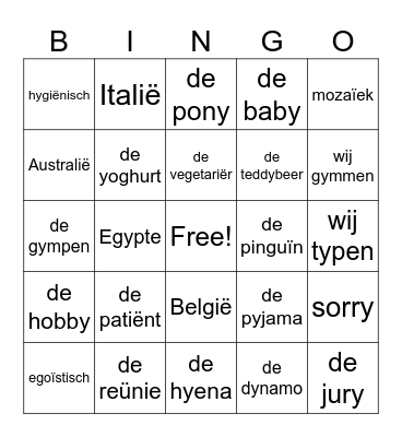 Lollywoorden en tremawoorden Bingo Card