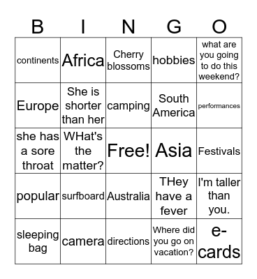 review Bingo Card