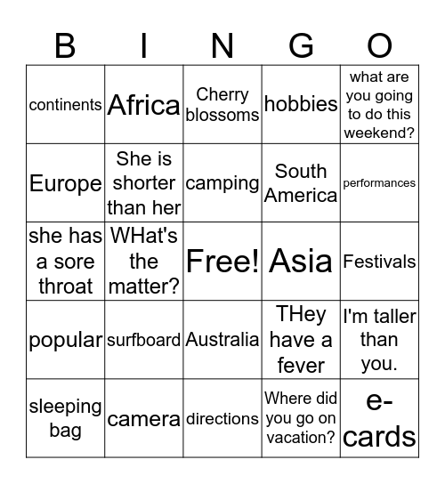 review Bingo Card