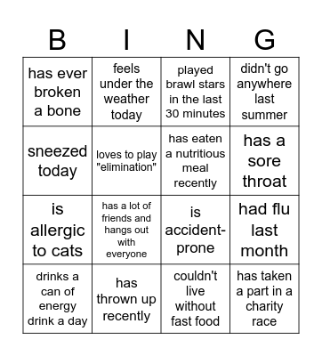 find somebody who Bingo Card