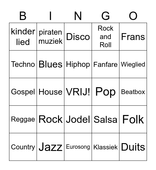 MUZIEKGENRE BINGO Card