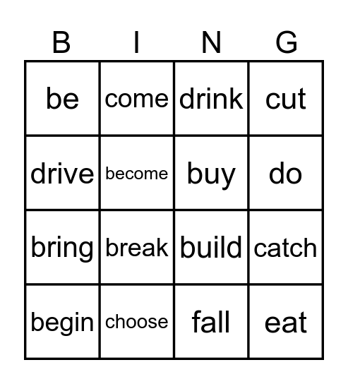 Irregular verbs Bingo Card