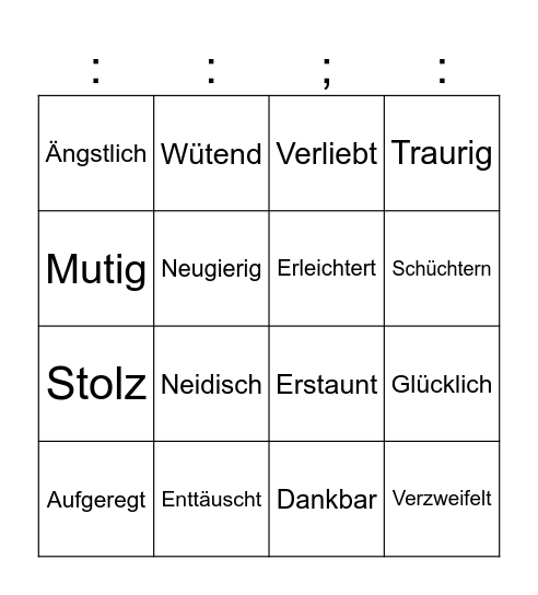 Bingo der Emotionen Bingo Card