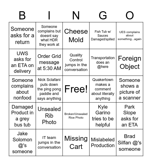 HDR DISH BINGO Card