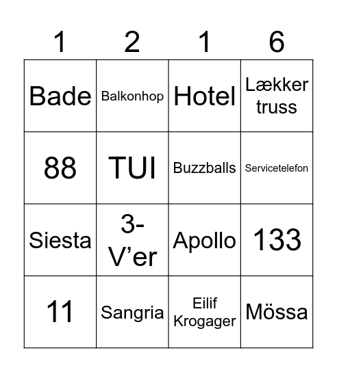 Utopia Bingo Card