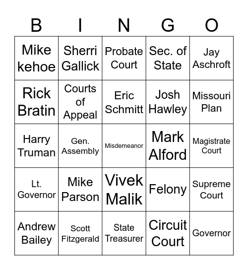 Missouri Constitution Bingo Card
