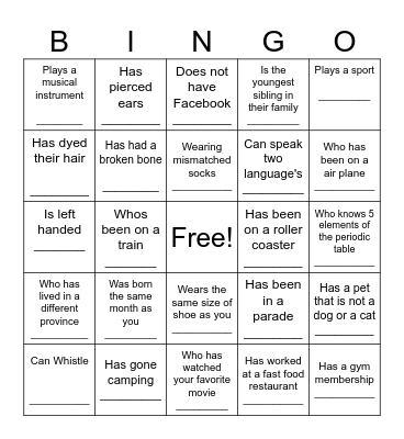 Find Someone Who Bingo Card
