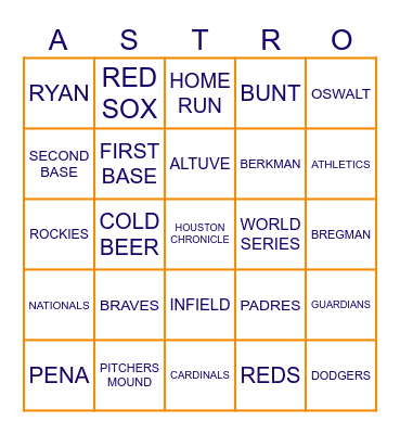 Astros Baseball BINGO Card