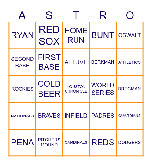 Astros Baseball BINGO Card