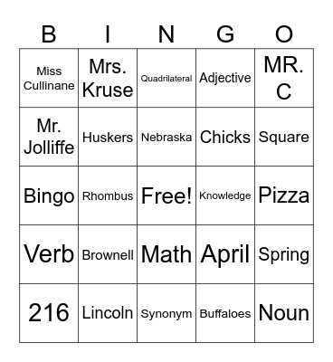 Mr. C Bingo Card