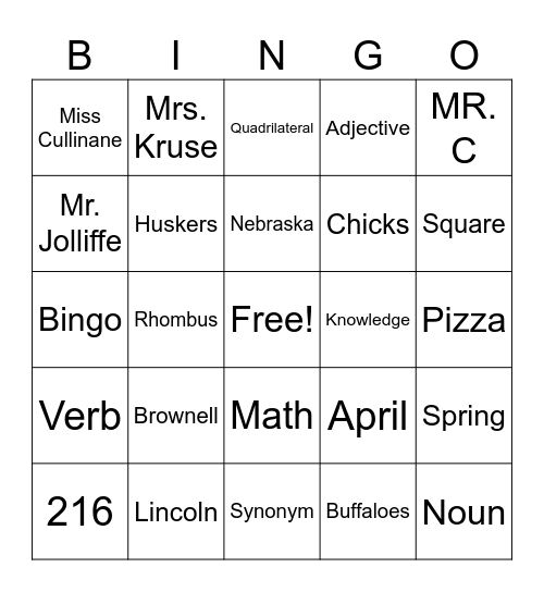 Mr. C Bingo Card