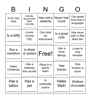 Get to know your colleagues Bingo Card