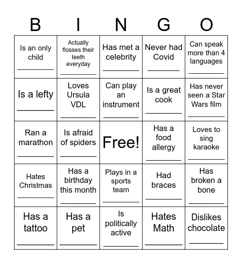 Get to know your colleagues Bingo Card