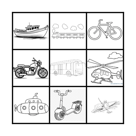 Forms of Transportation Bingo Card