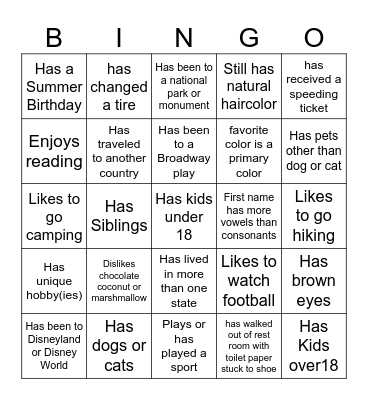 Get to Know You Bingo Card