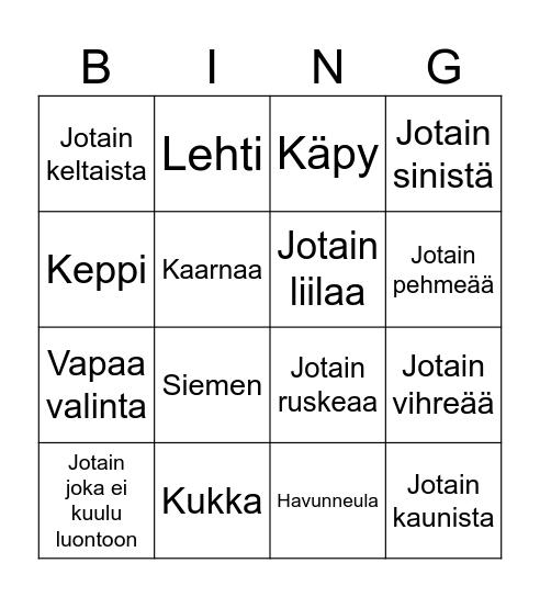 Luonto bingo Card