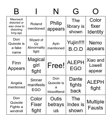 Limbus Compnay Bingo Card