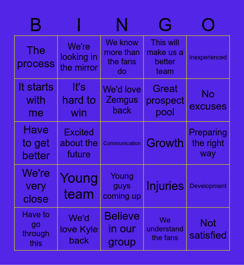 Sabres presser Bingo Card