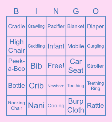 Avani's Baby Shower Bingo Card