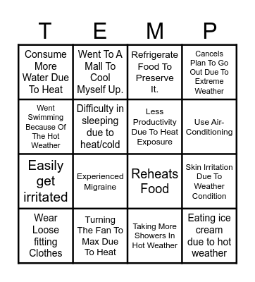 TEMP-O! BINGO! Bingo Card