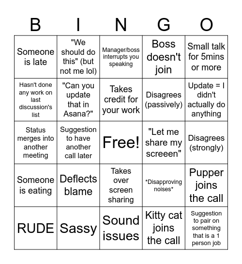 Meetings Are The Worst TM Bingo Card