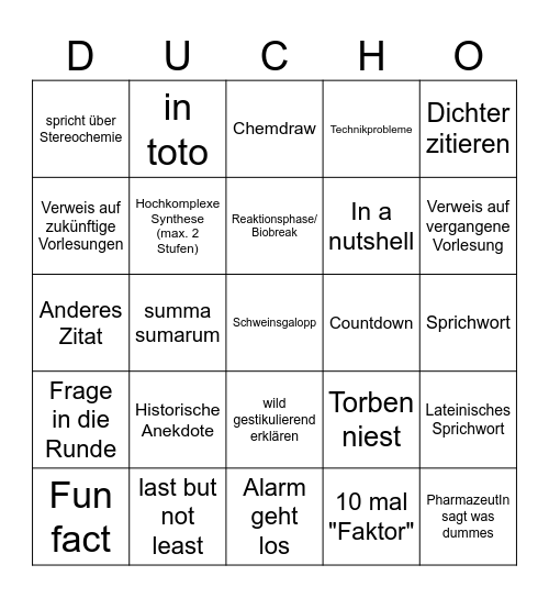 Ducho Bingo 2 Bingo Card