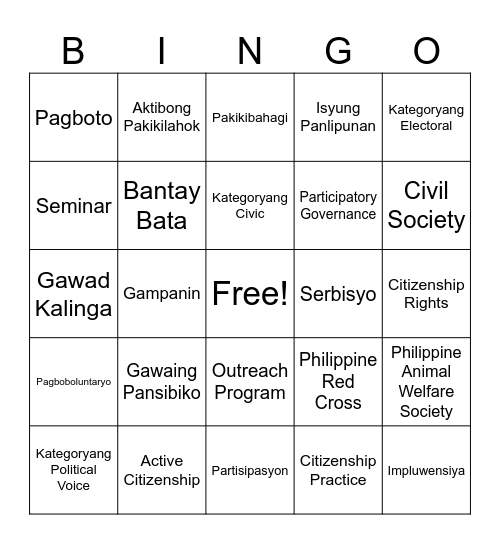 BINGO NG PAGKATUTO Bingo Card