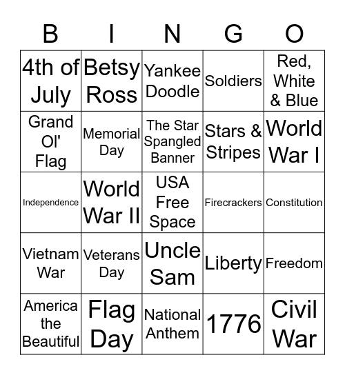 Patriotic Bingo Card