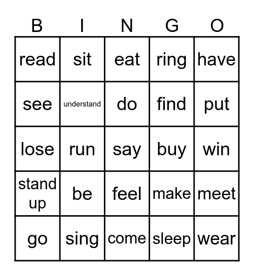 irregular verbs Bingo Card