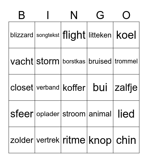 VOCABULARY Bingo Card