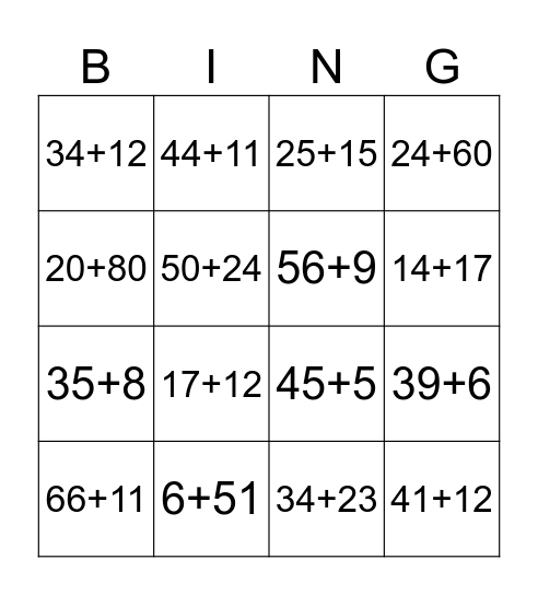 Mathe Bingo Card