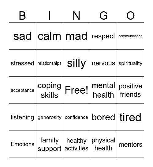 emotions Bingo Card
