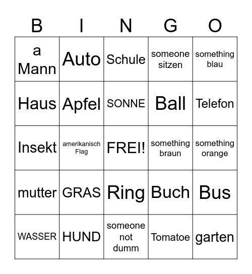 outside cognate Bingo Card