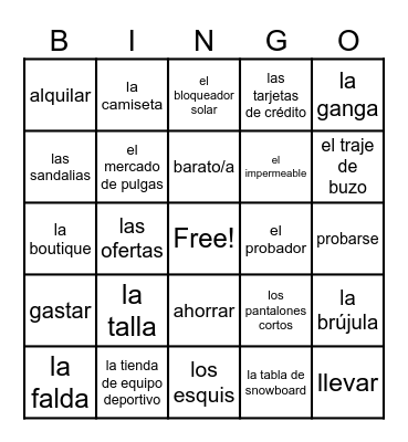 Sp2 U5B Vocabulario Bingo Card