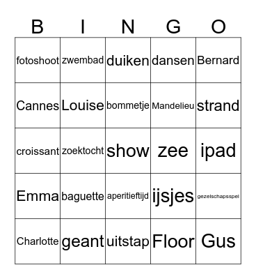 Frankrijk Bingo Card