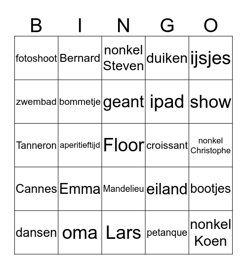 Frankrijk Bingo Card