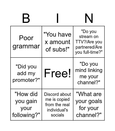 Social Media Promotion SCAM Bingo (Lightningo) Bingo Card