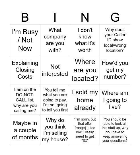 Lamassu Objections and Rebuttals Bingo Card