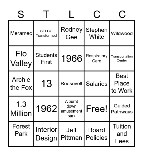 STLCC Bingo Card