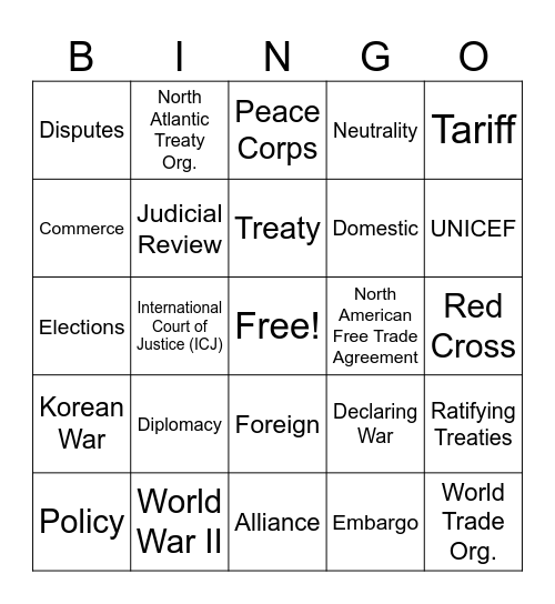 Unit 12 Review Bingo Card