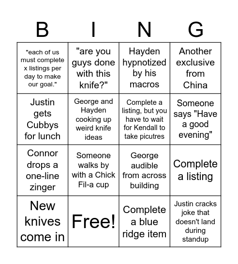 BHQ Listings Bing Bingo Card